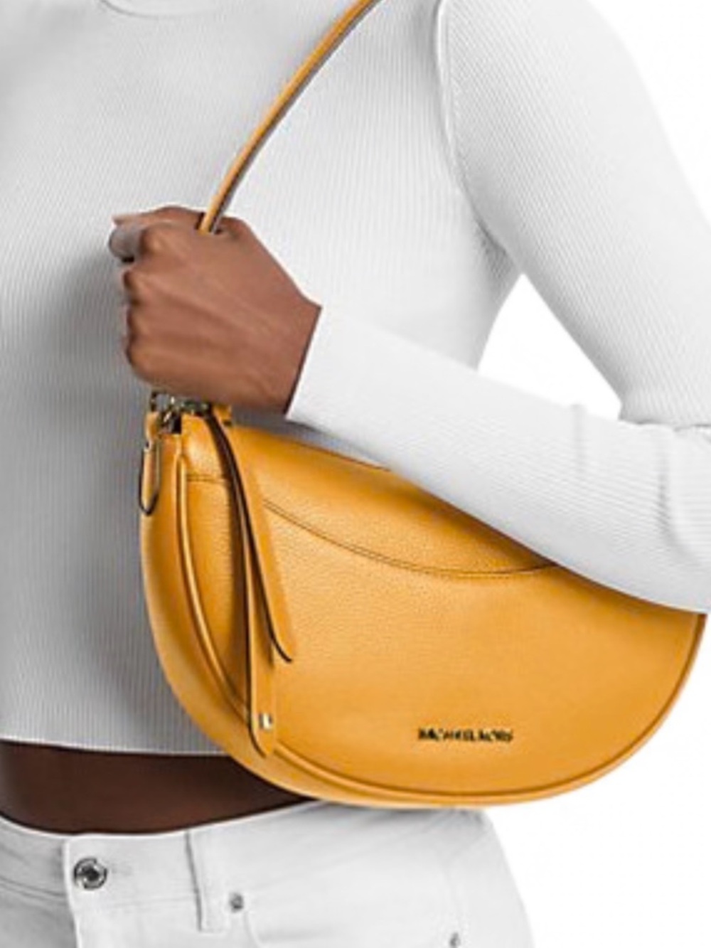 Michael Kors Yellow Pebbled Leather Saddle Shoulder Bag
